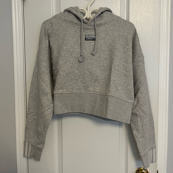 Grey Adidas Cropped Hoodie - Picture 1 of 5